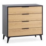 Commode de nuit kalma 4 tiroirs coloris noir / chne