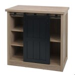Commode avec porte coulissante et 5 compartiments aspect bois metal industriel 84x80x40 cm couleur naturelle ...
