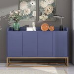 Commode de rangement - 4 portes - design minimaliste - bois massif - couleur bleu et dor�