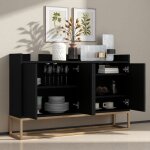 Commode de rangement - 4 portes - bois massif - design moderne - noir et dor�
