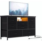 Commode de rangement avec 8 grands tiroirsavec prisesled chiffonnier pour salon couloir chambre noir120x36x75c ... Commode de rangement avec 8 grands tiroirsavec prisesled chiffonnier pour salon couloir chambre noir120x36x75c ...