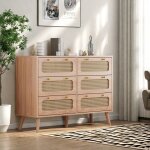 Commode en rotin armoire de rangement 6 tiroirs buffet avec dispositif anti - basculement pour salon ...