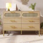 Commode en rotin buffet avec 6 tiroirsprotection contre le basculement 120 x 40 x 74 cm chne sonoma - ...