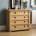 Commode rustique corona en pin massif avec 4 tiroirs finition cirée ? meuble de chambre Commode rustique corona en pin massif avec 4 tiroirs finition cirée ? meuble de chambre