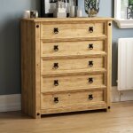 Commode rustique corona en pin massif avec 5 tiroirs finition cirée ? meuble de chambre Commode rustique corona en pin massif avec 5 tiroirs finition cirée ? meuble de chambre