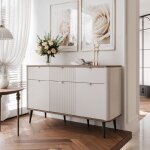 Commode salon navani - commode chambre - 130x40x82 cm - 3 portes et 3 tiroirs - cachemire / noyer