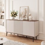 Commode salon navani - commode chambre - 160x40x82 cm - 3 portes - cachemire / noyer