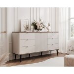 Commode salon navani - commode chambre - 160x40x82 cm - 6 tiroirs et porte - cachemire / noyer