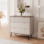Commode salon navani - commode chambre - 90x40x82 cm - avec 3 tiroirs - cachemire / noyer