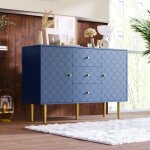 Commode - sideboard - 2 portes - 3 tiroirs - �tag�re r�glable - bleu marine