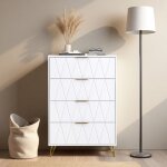 Commode à tiroirs blanche meuble de stockage avec système anti - renversement 4 tiroirs design moderne ... Commode à tiroirs blanche meuble de stockage avec système anti - renversement 4 tiroirs design moderne ...