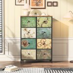 Commode en tissu avec 8 tiroirs cadre en m�tal meuble de rangement moderne avec motifs r�tro �l�gants ...
