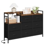 Commode woltu - 8 tiroirs et station de charge - métal et bois dingénierie - marron rustique + noir Commode woltu - 8 tiroirs et station de charge - métal et bois dingénierie - marron rustique + noir