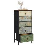 Commode woltu - chiffonnier avec 5 tiroirs en tissu - armoire mdf et mtal - motif de fleur vintage w0itt5019 ...