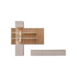 Composition murale alvano (beige & ch�ne) ? panneau mural meuble vitr� led et meuble tv