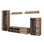 Composition murale brazza ? vitrines meuble tv 160 cm et 2 �tag�res ? finition noyer satin