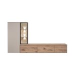Composition murale calire ? meuble tv et rangements suspendus ? ch�ne vicking et cashmere