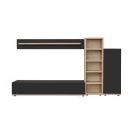 Composition murale rhys ? meuble tv colonnes et tagres ? chne ribbeck et noir mat