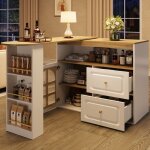 Comptoir de bar moderne - buffet de cuisine rotatif avec 2 tiroirs - meuble mdf blanc avec �tag�res - ...