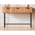 Console avec 3 tiroirs en bois dacacia et mtal noir - naturel clair - alevia