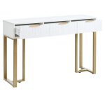 Console blanche & or moderne 120cm - tiroirs cadre dor� pieds r�glables poign�es �l�gantes - 120x36x80 ...