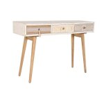 Console bohème naturelle en sapin et coton blanc - 120 cm - 3 tiroirs Console bohème naturelle en sapin et coton blanc - 120 cm - 3 tiroirs