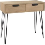 Macabane edith - console bois naturel 2 tiroirs pieds épingles métal noir Macabane edith - console bois naturel 2 tiroirs pieds épingles métal noir