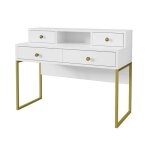 Console bureau design collection douglas avec quatre tiroirs et une niche coloris blanc 120 x 95 x 50 ...