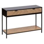 Console meuble de console avec 2 tiroirs en bois coloris marron noir - longueur 110 x profondeur 35 x ...