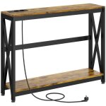 Console meuble - homcom - 2 niveaux - style industriel - prises de courant et usb - 100 x 24 x 75 cm ...