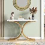 Console meuble - tribesigns - table console blanche - plateau en faux marbre - base en métal doré Console meuble - tribesigns - table console blanche - plateau en faux marbre - base en métal doré