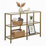 Console relaxdays h x l x p : 73 x 100 x 30 cm m�tal / verre �troite pour l?entr�e 3 �tag�res dor�e