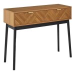 Sixtys - console 2 tiroirs aspect bois dcor chevrons pitement noir