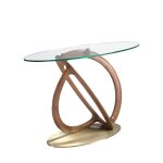 Console / table - angel cerda - bois de noyer et plateau ovale en verre trempé - marron - l 125 x p 45 ... Console / table - angel cerda - bois de noyer et plateau ovale en verre trempé - marron - l 125 x p 45 ...