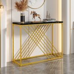 Console table noire base dore 100x35x77cm mdf brillant vintage multifonction entre&salon&buffet&appoint ...