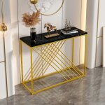 Console table noire base dore vintage - console entre buffet mdf brillant 90x35x77 cm - dcoration ...
