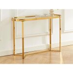 Console en verre tremp� et acier inoxydable chrom� - transparent et dor� - joliny