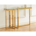 Console en verre tremp� et acier inoxydable chrom� - transparent et dor� - veletia
