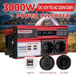 Convertisseur onduleur 3000w transformateur dc 12v vers ac 220v 230v avec 4 prises usb ue et affichage ...