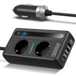 Convertisseur de tension de voiture 200 wonduleur dc 12 v vers ac 230 v avec 2 prises et 4 ports usb ...
