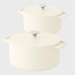 Cook & pan - ensemble de 2 cocottes en fonte go ivory - induction - sans pfas - rev�tement antiadh�sif ...
