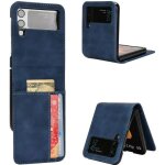 Coque antichoc pour galaxy z flip 4 - samsung - cuir - fente cartes - bleu - protection durable