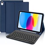 Coque clavier - e. f. connection - ipad a16 (11) / ipad 10 2022 - cuir pu bleu marine - bluetooth - azerty ...