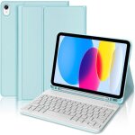 Coque clavier - e. f. connection - ipad a16 (11) / ipad 10 2022 - cuir synth�tique bleu - bluetooth azerty ...