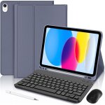 Coque clavier pour ipad a16 (11) / ipad 10 2022 - violet avec souris sans fil stylet et clavier bluetooth ...