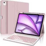 Coque clavier pour ipad air 13 (m2) 2024 azerty 7 couleur rtro - clair clavier - avec fente pour stylo ...