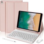 Coque clavier pour ipad air 3 105 / ipad pro 105 - cuir pu rose avec clavier + stylet + souris