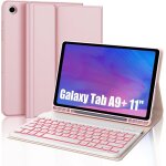 Coque clavier pour samsung galaxy tab a9 + 11 - clavier azerty fran�ais 7 couleur r�tro - �clair� rose ...