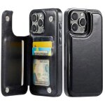 Coque tui en cuir pu noir odeydo pour iphone 11 pro (5. 8) - support rabat porte - cartes antichoc magntique ...