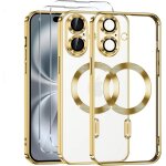 Coque pour iphone 16 - magsafe - verre tremp - protection intgrale - lgante - chrome dore